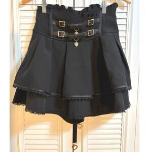 LIZLISA XL JR Double Ribbon Belt LaceUp Gemstone Mini Skirt 2 Tier w Shorts